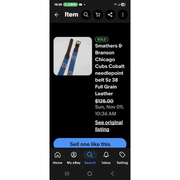 Smathers & Branson Cubs Hand-Stitched Needlepoint Leather Belt Blue Size 44 Men - Picture 13 of 13